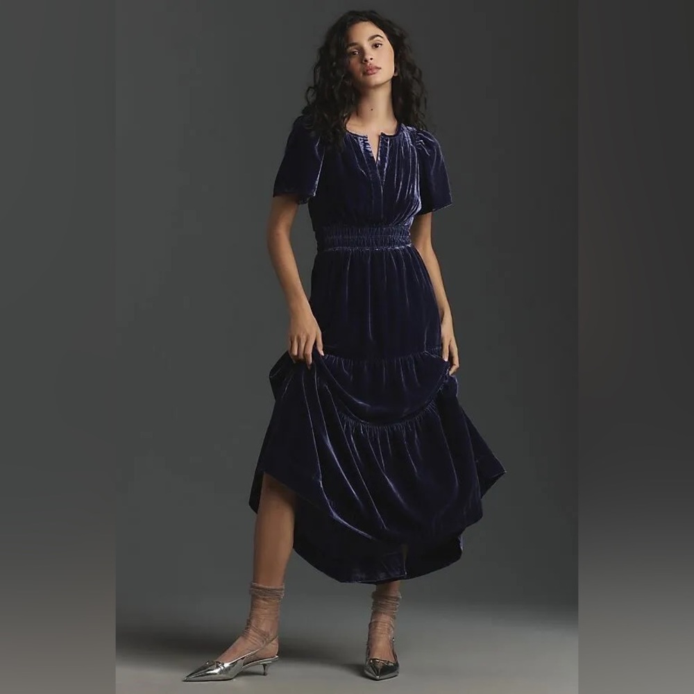 Anthropologie Blue Velvet Somerset Maxi Dress